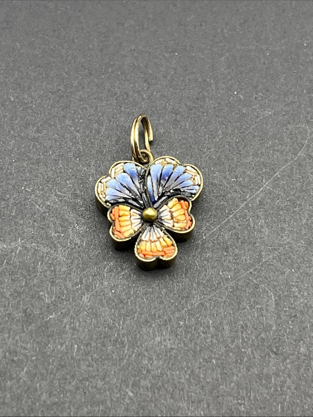 Vintage delicate mini pansy floral micro mosaic pendant